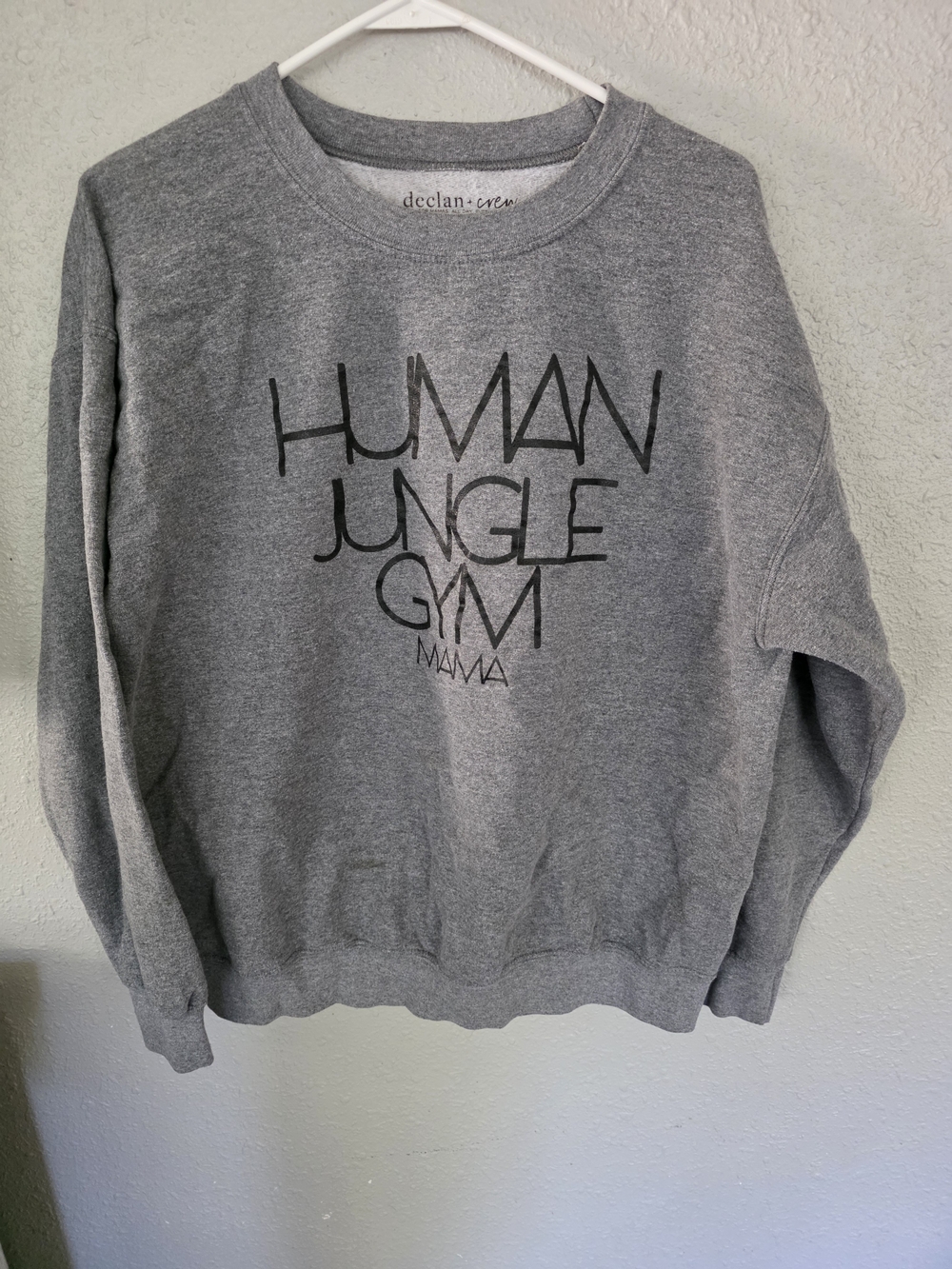 Declan Crew Women's Gray Crewneck Sweatshirt - Human Jungle Gym Graphic